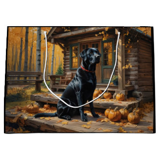 Black Labrador Retriever Log Cabin Autumn Large Gift Bag