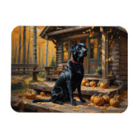 Black Labrador Retriever Log Cabin Autumn