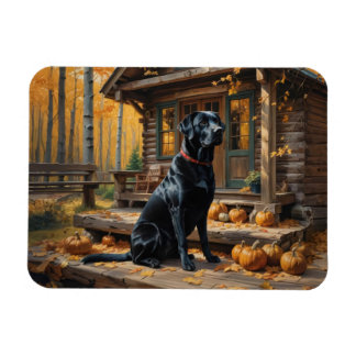 Black Labrador Retriever Log Cabin Autumn Magnet