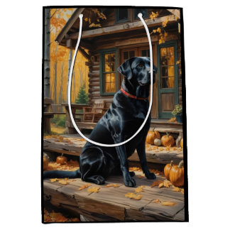Black Labrador Retriever Log Cabin Autumn Medium Gift Bag