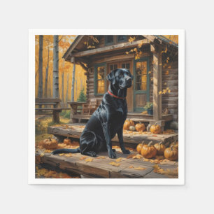 Black Labrador Retriever Log Cabin Autumn Napkins