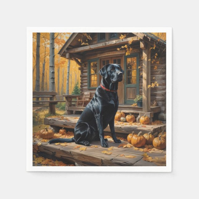 Black Labrador Retriever Log Cabin Autumn Napkins (Front)