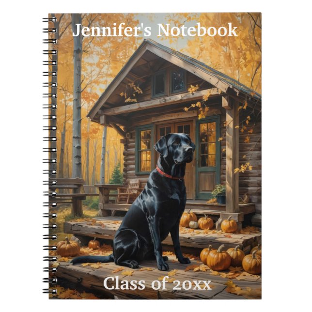 Black Labrador Retriever Log Cabin Autumn Notebook (Front)