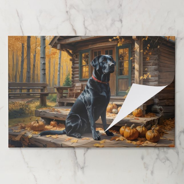 Black Labrador Retriever Log Cabin Autumn Paper Pad (Folded)