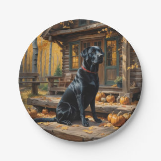 Black Labrador Retriever Log Cabin Autumn Paper Plates