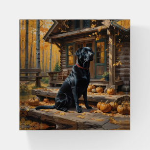 Black Labrador Retriever Log Cabin Autumn Paperweight