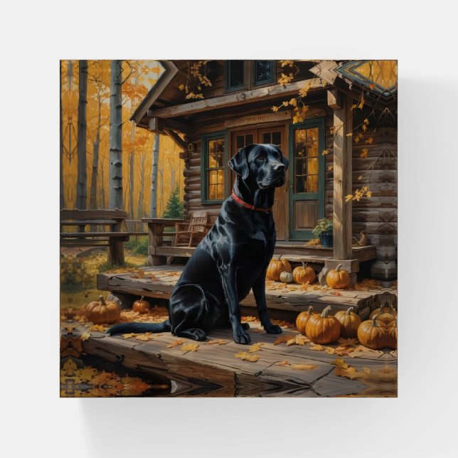 Black Labrador Retriever Log Cabin Autumn Paperweight (Front)
