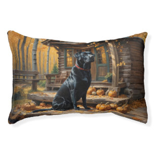 Black Labrador Retriever Log Cabin Autumn Pet Bed