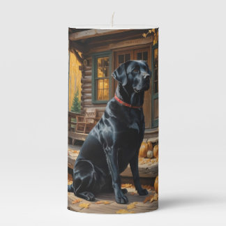 Black Labrador Retriever Log Cabin Autumn Pillar Candle