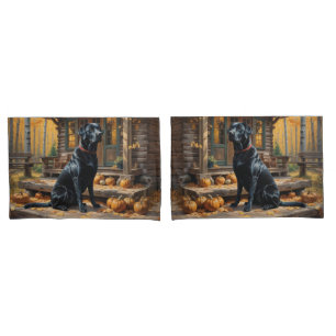 Black Labrador Retriever Log Cabin Autumn Pillow Case