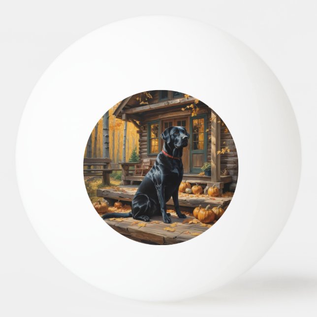 Black Labrador Retriever Log Cabin Autumn Ping Pong Ball (Front)