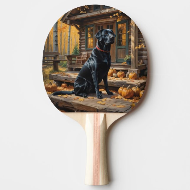 Black Labrador Retriever Log Cabin Autumn Ping Pong Paddle (Front)