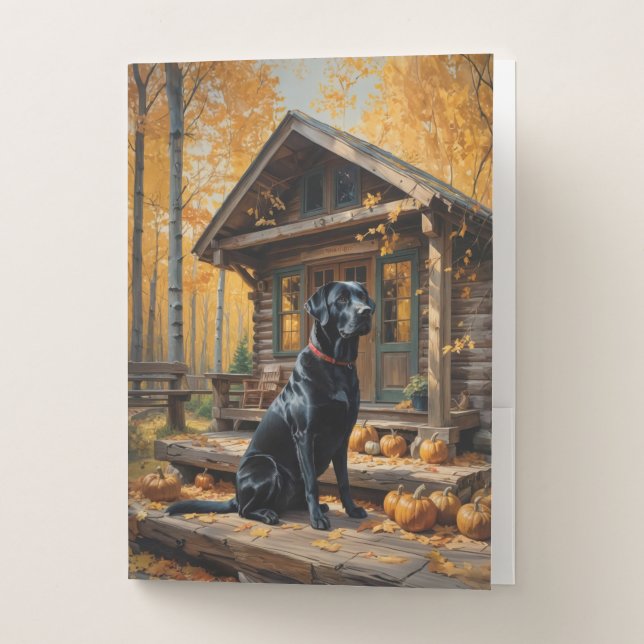 Black Labrador Retriever Log Cabin Autumn Pocket Folder (Front)