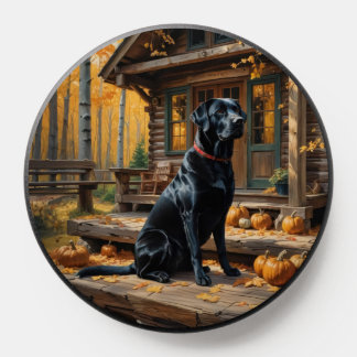 Black Labrador Retriever Log Cabin Autumn PopSocket