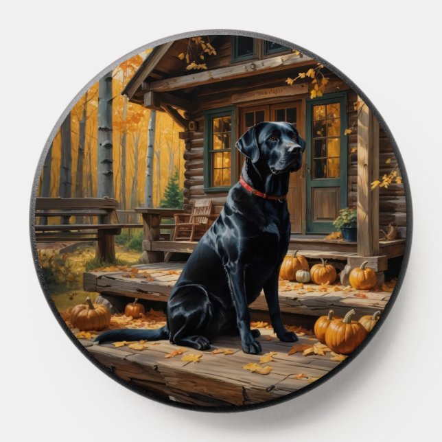 Black Labrador Retriever Log Cabin Autumn PopSocket (Popsocket)