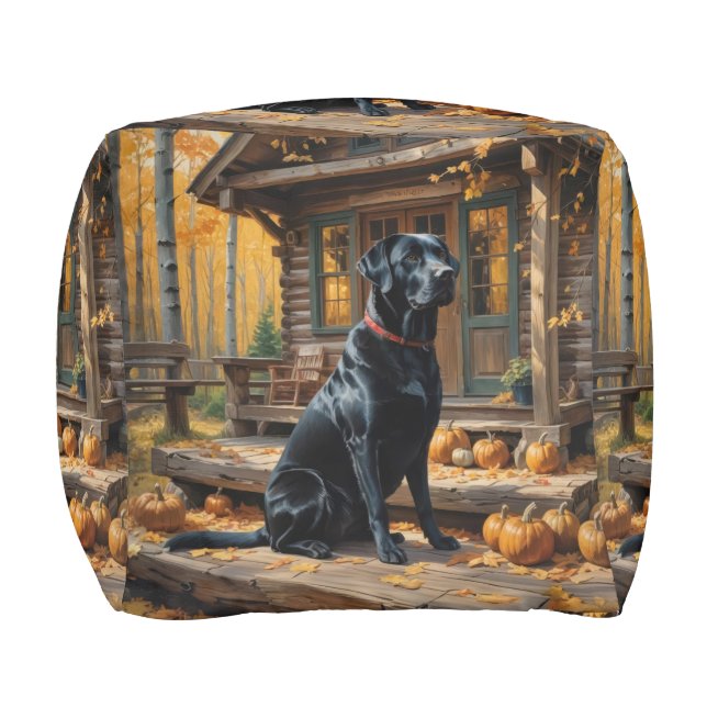 Black Labrador Retriever Log Cabin Autumn Pouf (Front)