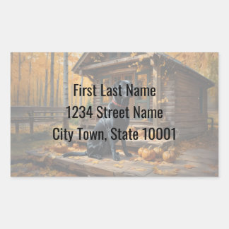 Black Labrador Retriever Log Cabin Autumn Rectangular Sticker