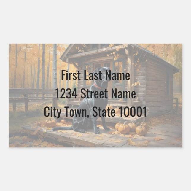 Black Labrador Retriever Log Cabin Autumn Rectangular Sticker (Front)