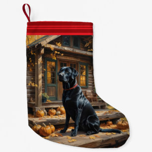 Black Labrador Retriever Log Cabin Autumn Small Christmas Stocking