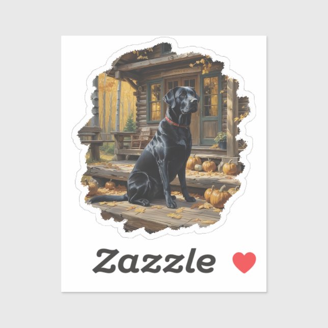 Black Labrador Retriever Log Cabin Autumn Sticker (Sheet)