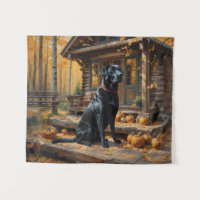 Black Labrador Retriever Log Cabin Autumn