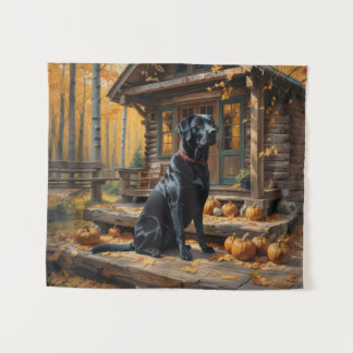 Black Labrador Retriever Log Cabin Autumn Tapestry