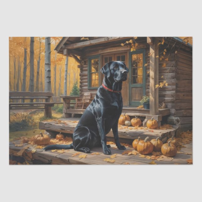 Black Labrador Retriever Log Cabin Autumn Tissue Paper (Front)