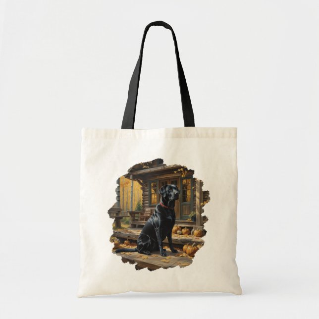 Black Labrador Retriever Log Cabin Autumn Tote Bag (Front)