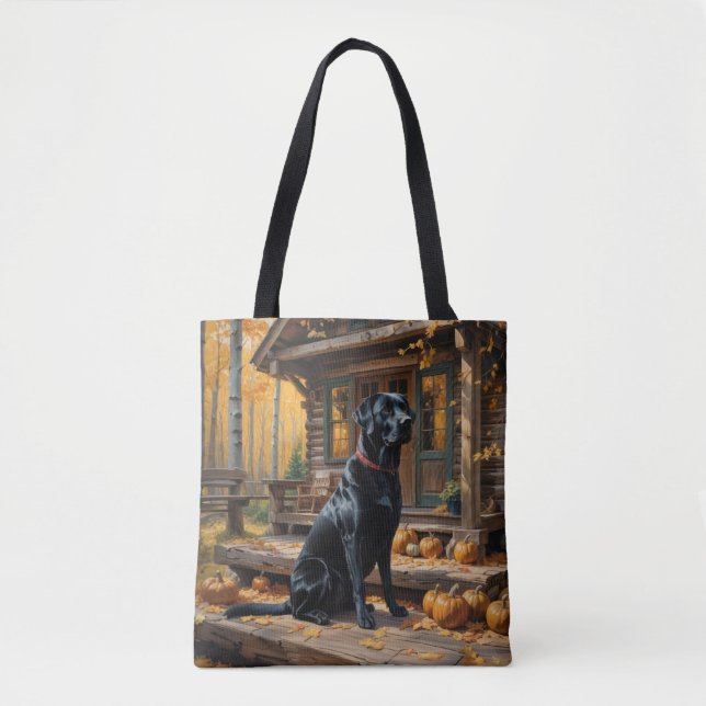Black Labrador Retriever Log Cabin Autumn Tote Bag (Front)