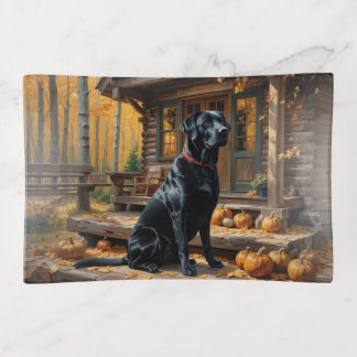 Black Labrador Retriever Log Cabin Autumn Trinket Tray