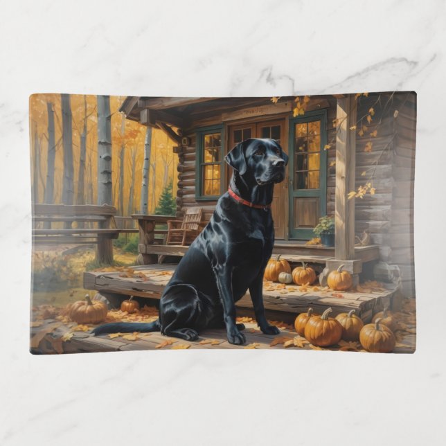 Black Labrador Retriever Log Cabin Autumn Trinket Tray (Front)