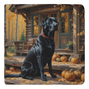Black Labrador Retriever Log Cabin Autumn Trivet