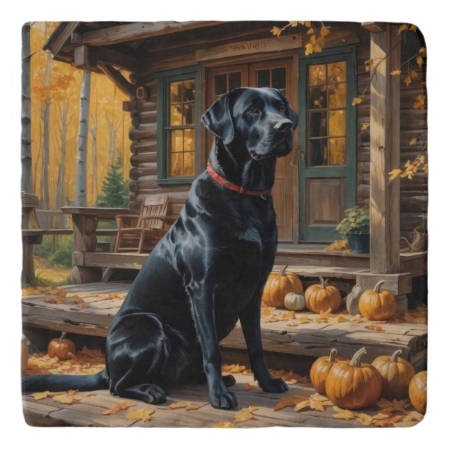 Black Labrador Retriever Log Cabin Autumn Trivet (Front)