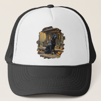 Black Labrador Retriever Log Cabin Autumn Trucker Hat