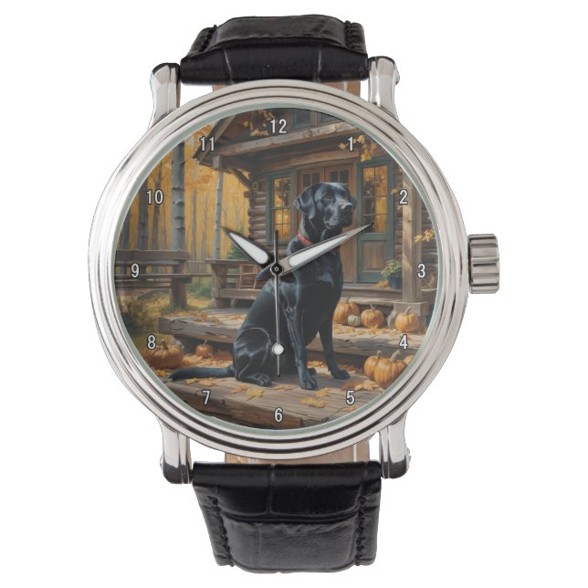 Black Labrador Retriever Log Cabin Autumn Watch (Front)