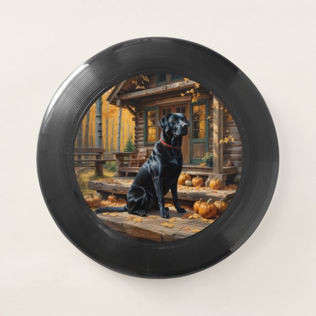 Black Labrador Retriever Log Cabin Autumn Wham-O Frisbee (Front)