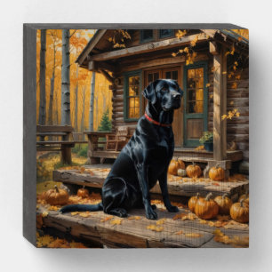 Black Labrador Retriever Log Cabin Autumn Wooden Box Sign