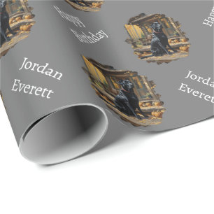 Black Labrador Retriever Log Cabin Autumn Wrapping Paper