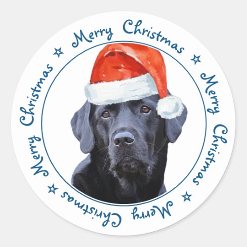 Black Labrador Retriever Merry Christmas Cute Dog Classic Round Sticker