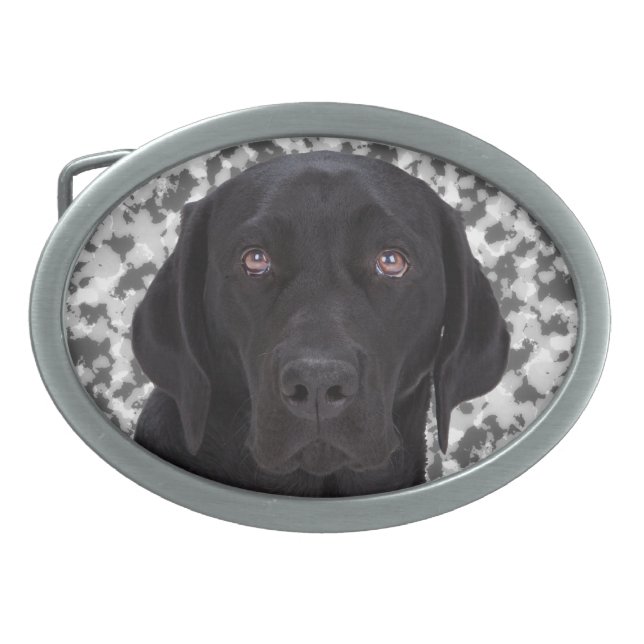 Black Labrador Retriever Oval Belt Buckle (Front)