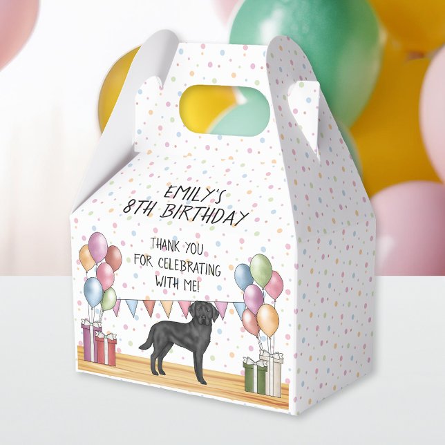 Black Labrador Retriever Pastel Birthday Thank You Favor Boxes (Front)