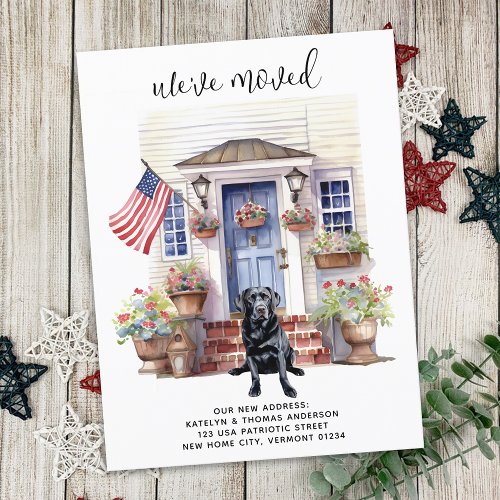 Black Labrador Retriever Patriotic Dog Moving Announcement Postcard