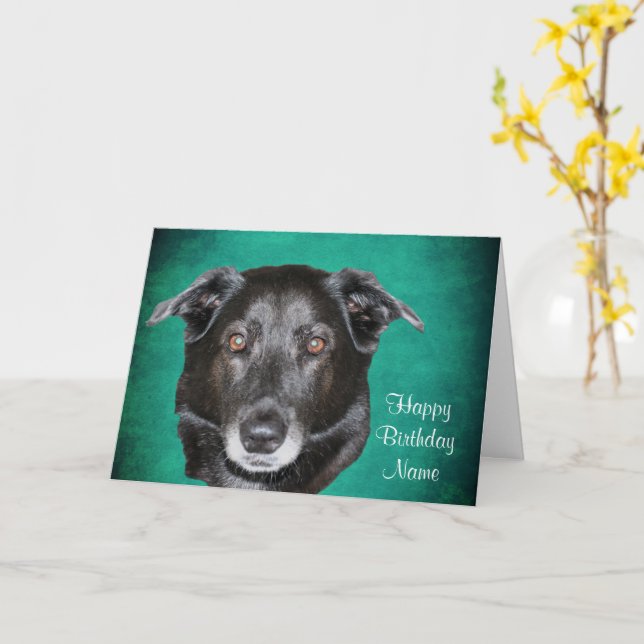 Black Labrador Retriever Personalize Birthday Card (Yellow Flower)
