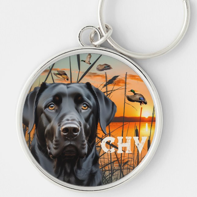 Black Labrador Retriever Personalized Keychain (Front)