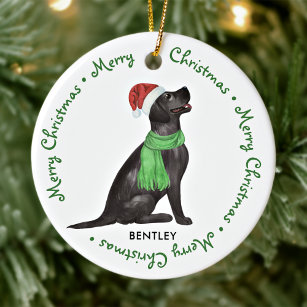 Black Labrador Retriever Pet Dog Merry Christmas  Ceramic Ornament
