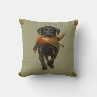 Black Labrador Retriever & Pheasant throw cushion