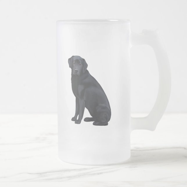 Black Labrador Retriever Portrait Frosted Glass Beer Mug (Right)