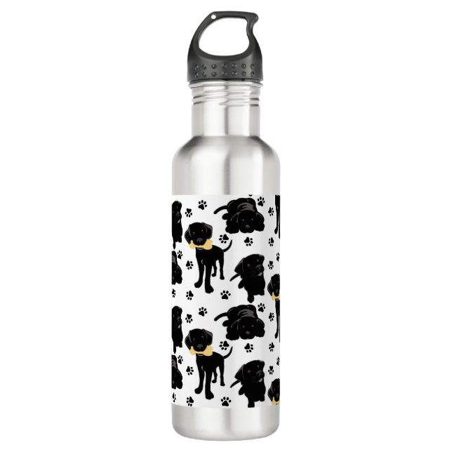 Black Labrador Retriever Puppies Stainless Steel Water Bottle (Front)