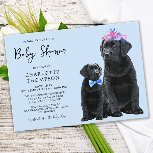 Black Labrador Retriever Puppy Dog Blue Boy Invitation