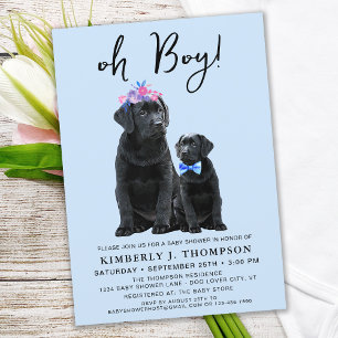 Black Labrador Retriever Puppy Dog Boy Blue Invitation